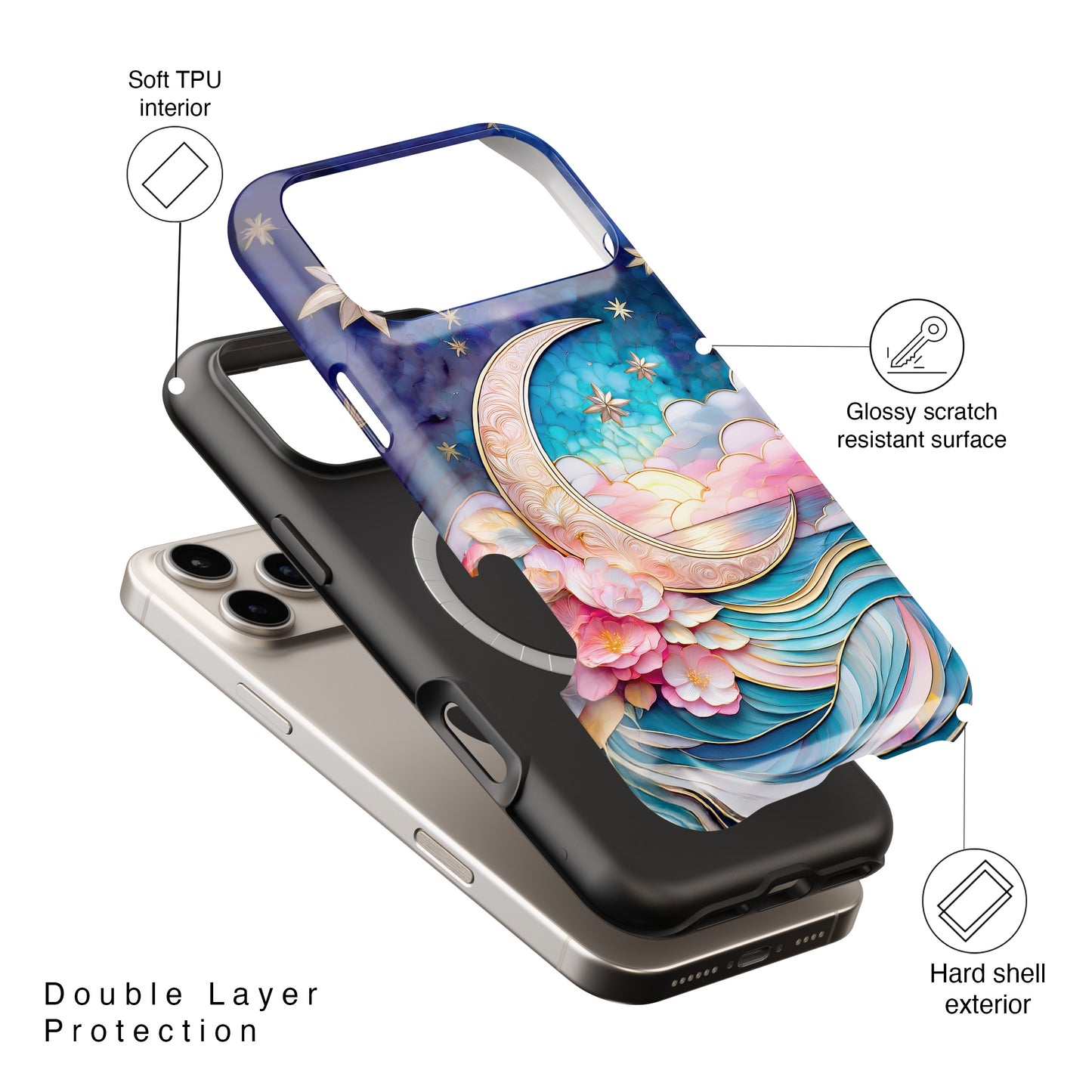 Crescent Moon Stained Glass Design iPhone Case