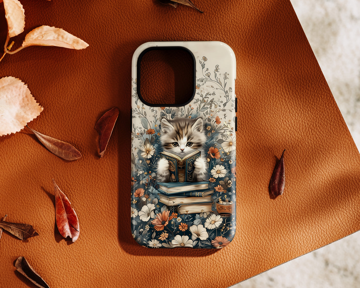 Cute Book Reading Cat Design iPhone Case