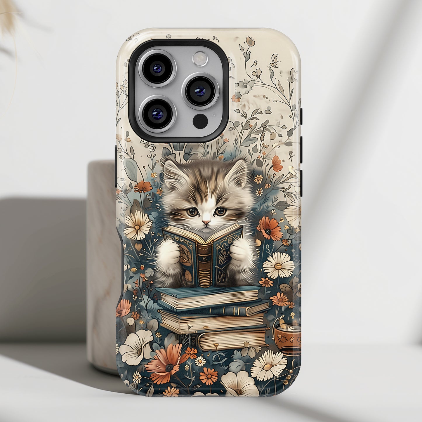 Cute Book Reading Cat Design iPhone Case