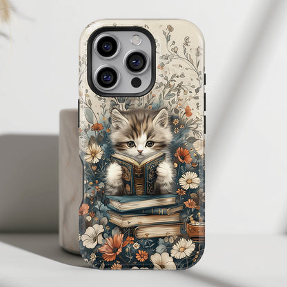 Cute Book Reading Cat Design iPhone Case