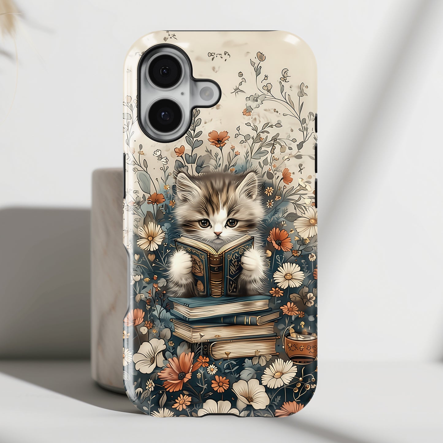 Cute Book Reading Cat Design iPhone Case
