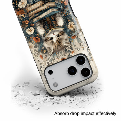 Cute Book Reading Cat Design iPhone Case