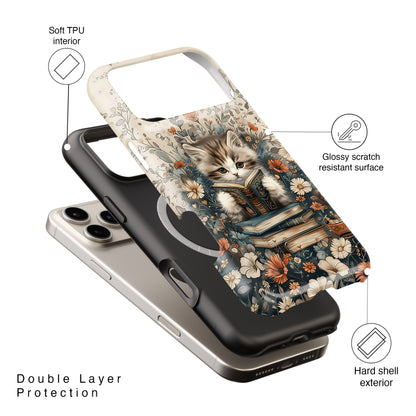 Cute Book Reading Cat Design iPhone Case