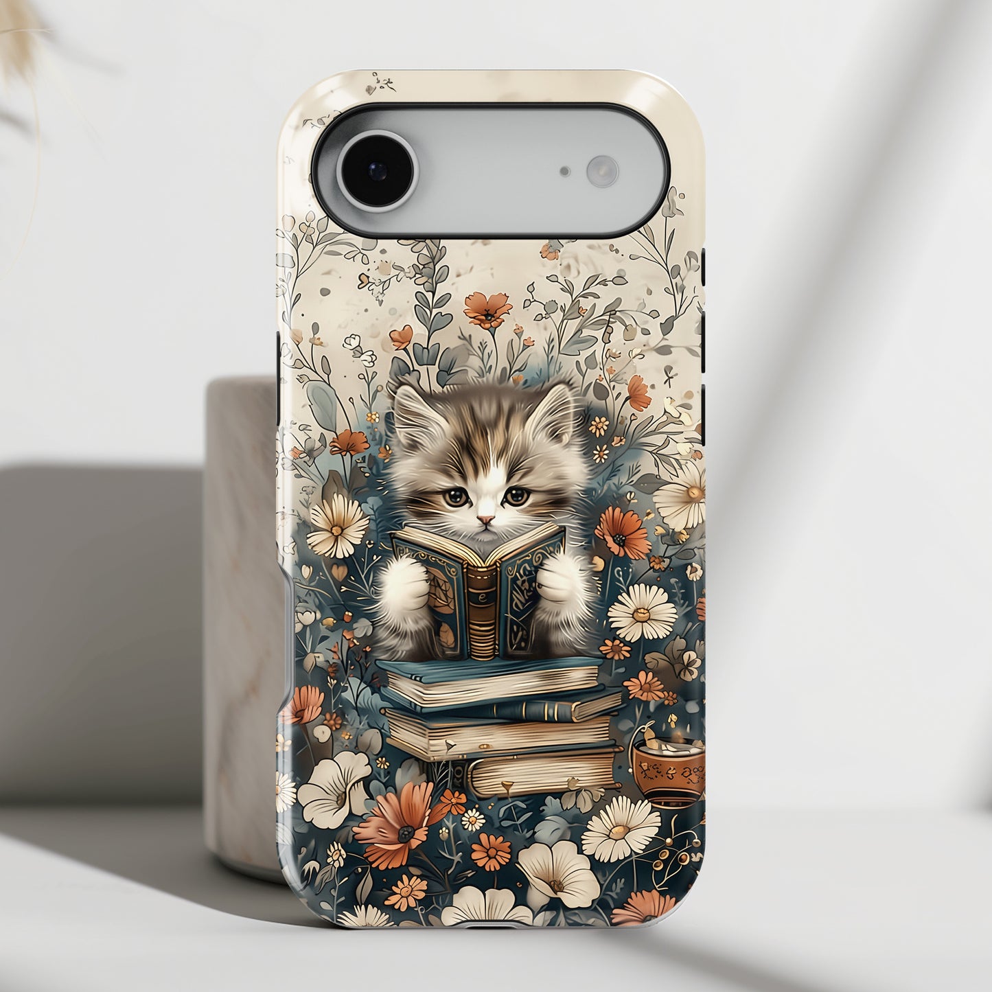 Cute Book Reading Cat Design iPhone Case