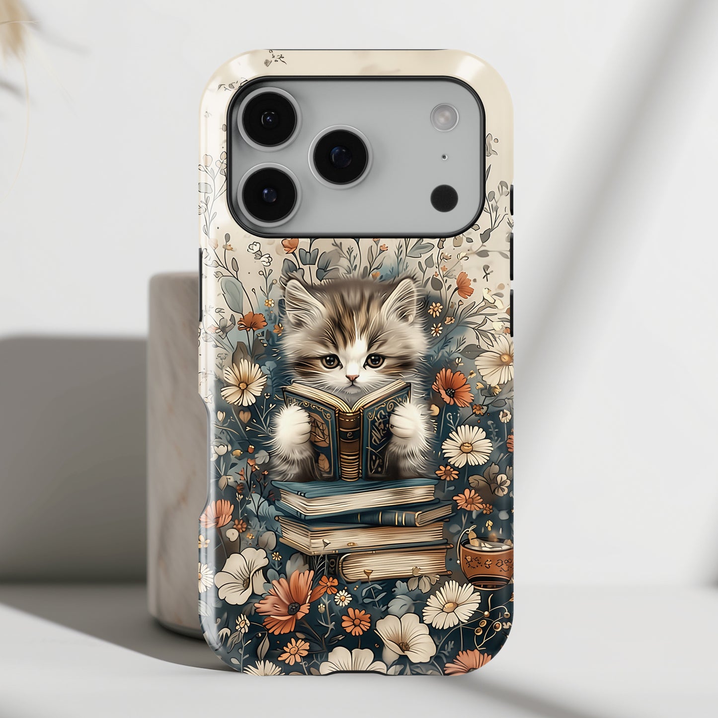 Cute Book Reading Cat Design iPhone Case