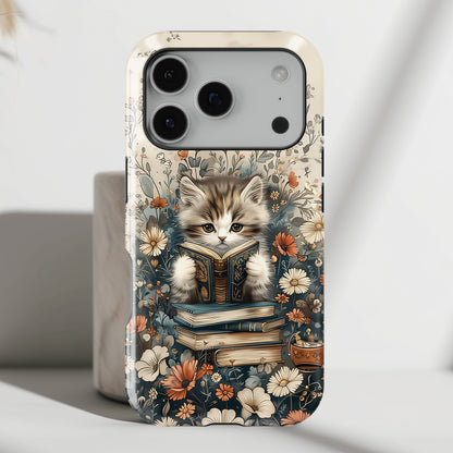 Cute Book Reading Cat Design iPhone Case