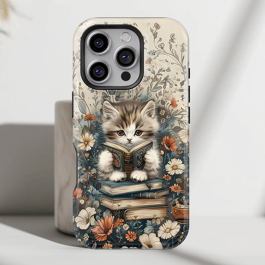 Cute Book Reading Cat Design iPhone Case