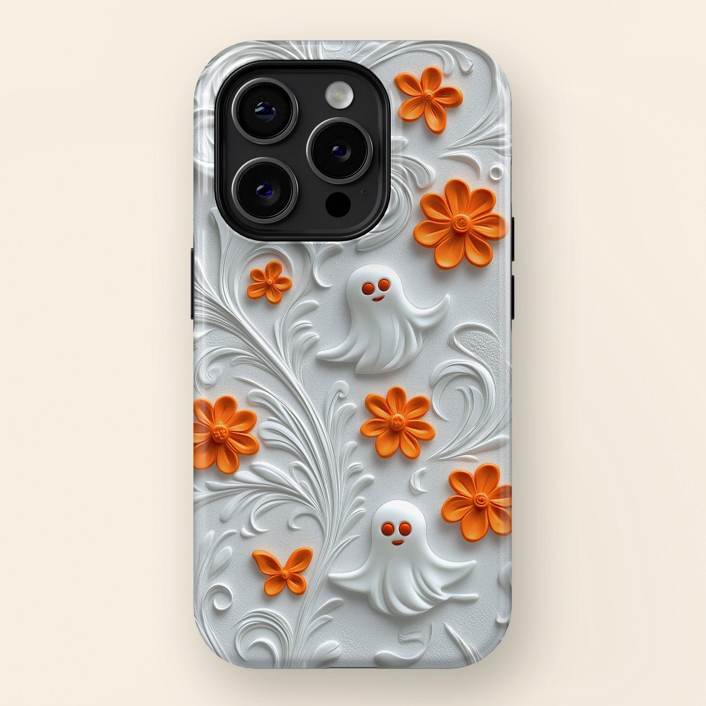 Cute Ghost & Floral Design iPhone Case