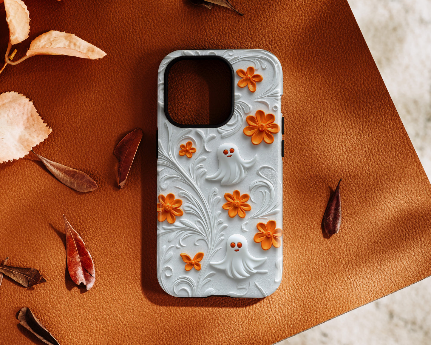 Cute Ghost & Floral Design iPhone Case