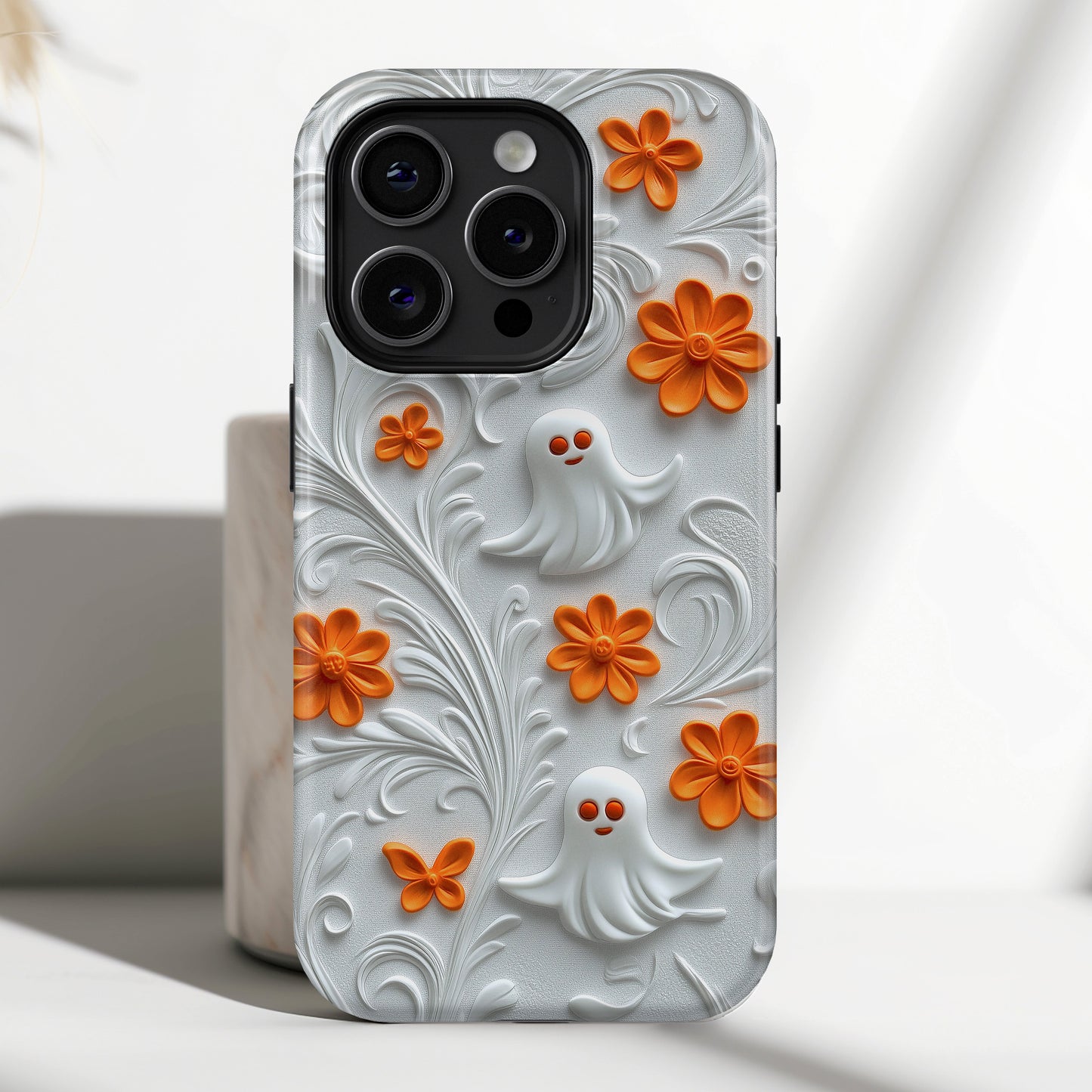 Cute Ghost & Floral Design iPhone Case