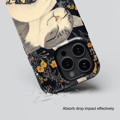 Cute Sleeping Cat Japanese Woodblock Print Style Design iPhone Case