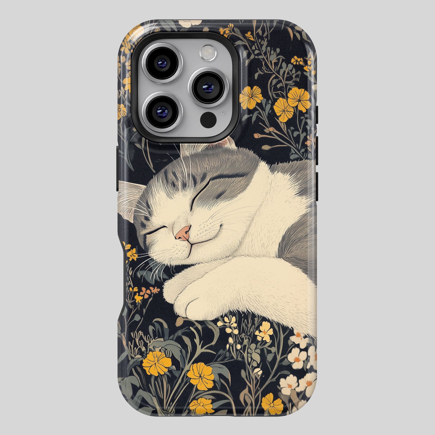 Cute Sleeping Cat Japanese Woodblock Print Style Design iPhone Case