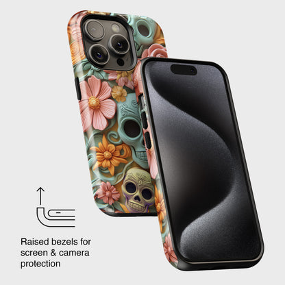 Cute Sugar Skull & Flowers Design iPhone Case