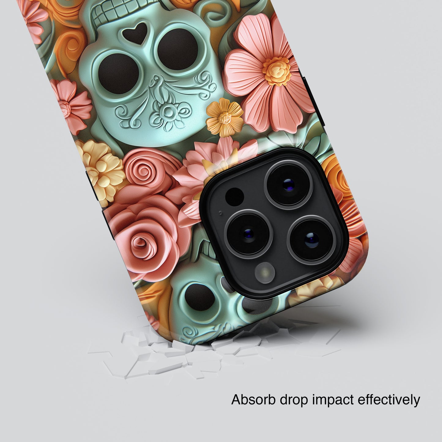 Cute Sugar Skull & Flowers Design iPhone Case