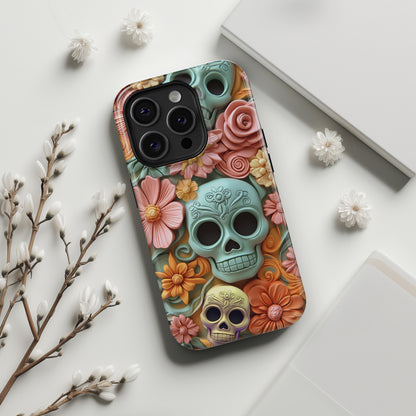 Cute Sugar Skull & Flowers Design iPhone Case