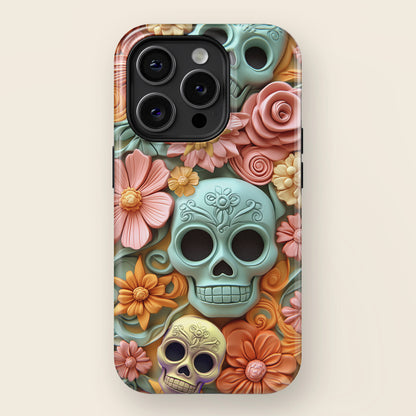 Cute Sugar Skull & Flowers Design iPhone Case