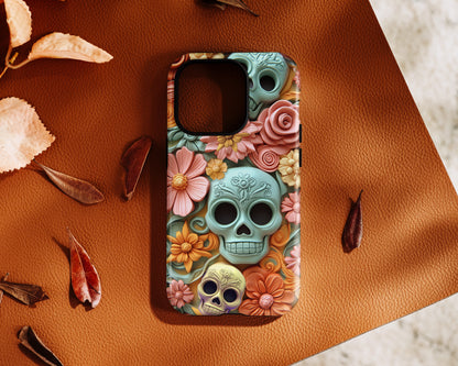 Cute Sugar Skull & Flowers Design iPhone Case