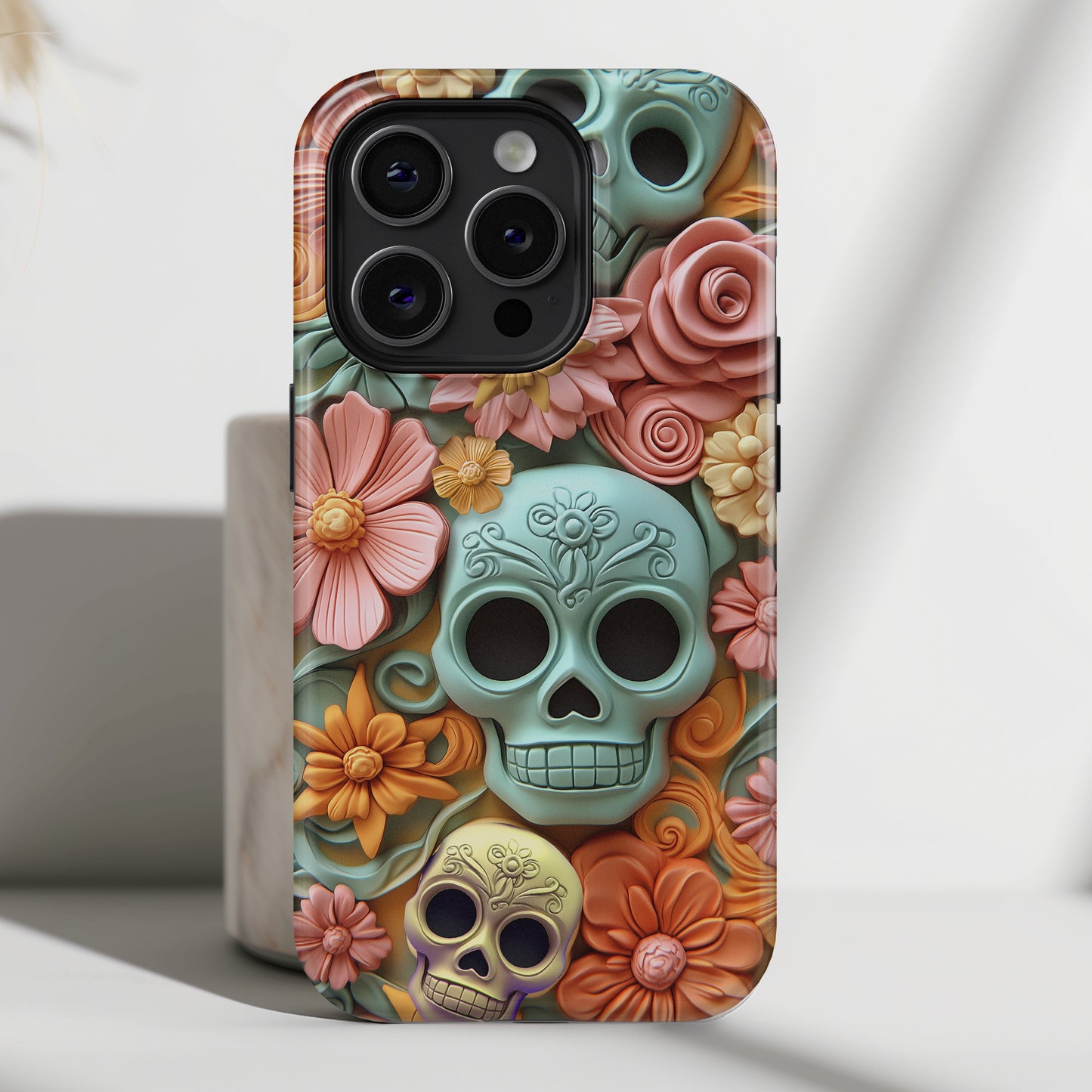 Cute Sugar Skull & Flowers Design iPhone Case