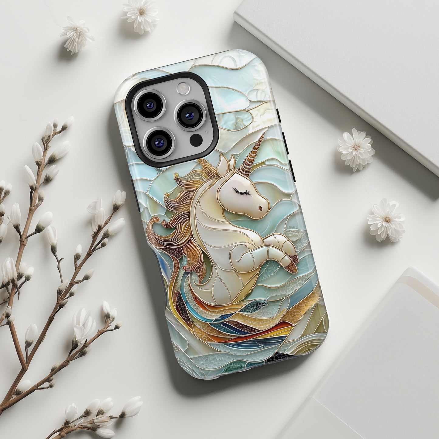 Cute Unicorn Stained Glass Design iPhone Case