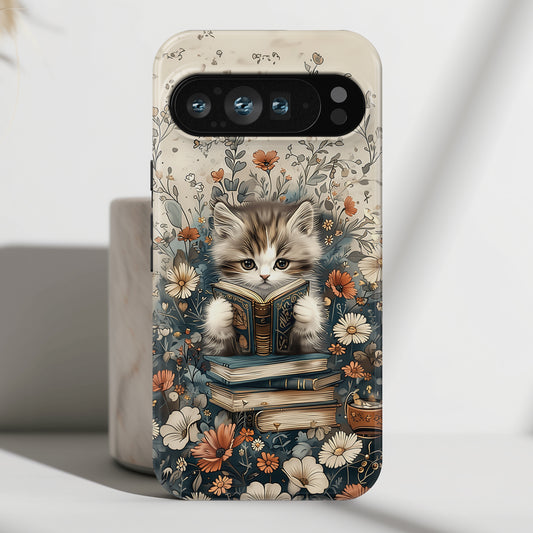Cute Book Reading Cat Design Google Pixel Phone Case