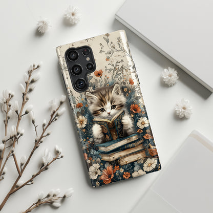 Cute Book Reading Cat Design Case for Galaxy S series Phones