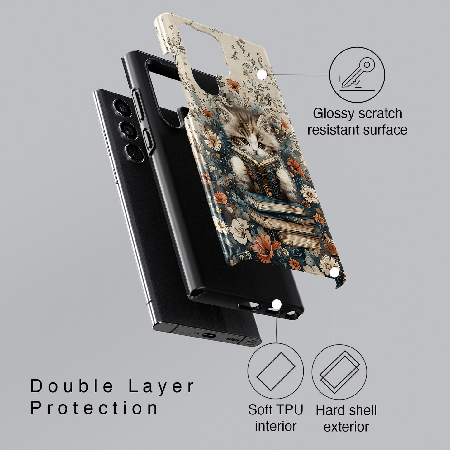 Cute Book Reading Cat Design Case for Galaxy S series Phones