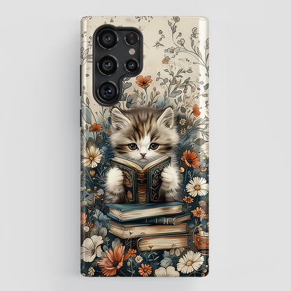 Cute Book Reading Cat Design Case for Galaxy S series Phones