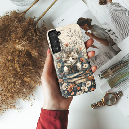 Cute Book Reading Cat Design Case for Galaxy S series Phones