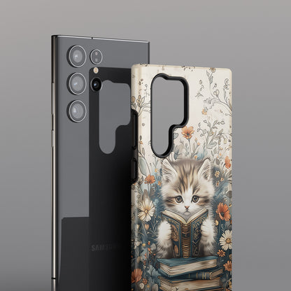 Cute Book Reading Cat Design Case for Galaxy S series Phones