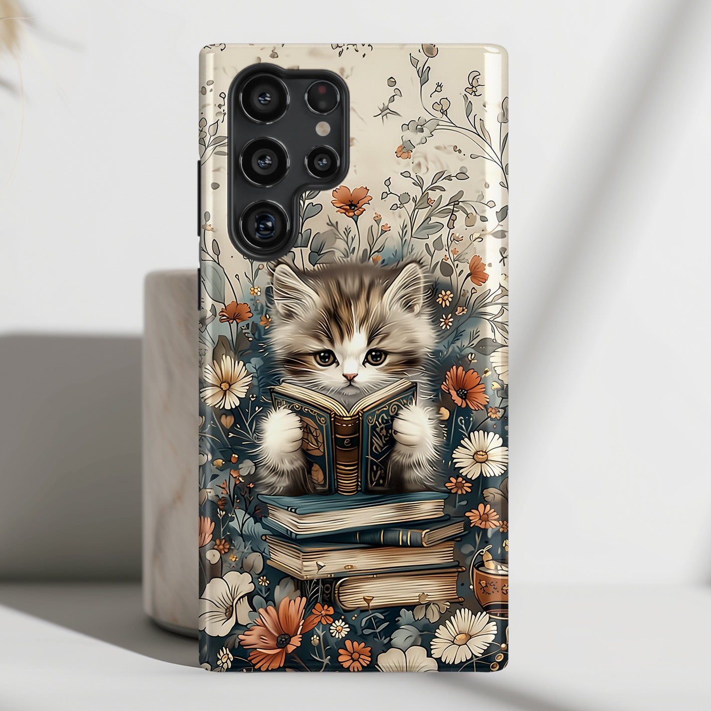Cute Book Reading Cat Design Case for Galaxy S series Phones