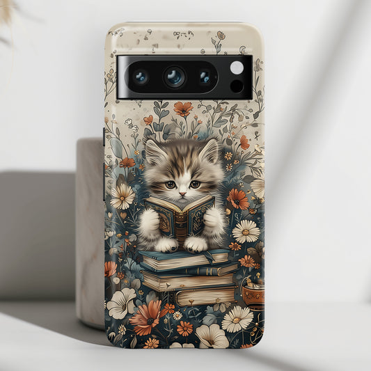 Cute Book Reading Cat Design Google Pixel Phone Case