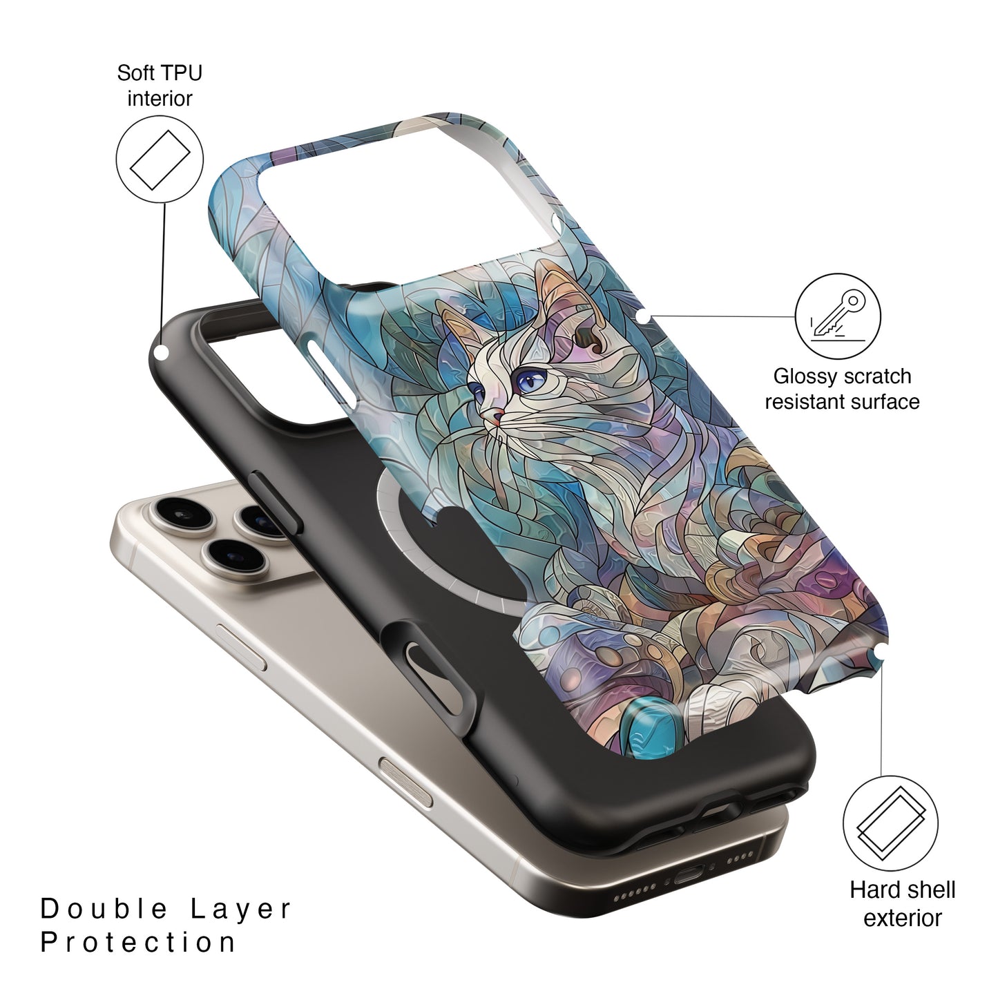 Cute Cat Stained Glass Design Design iPhone Case