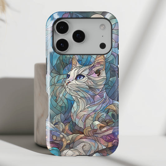 Cute Cat Stained Glass Design Design iPhone Case