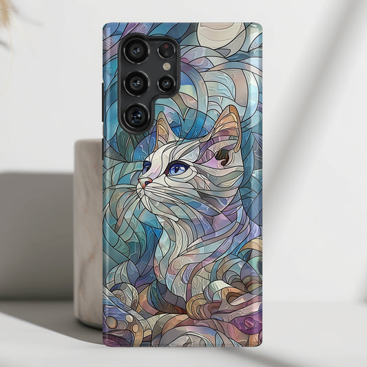 Cute Cat Stained Glass Design Design Samsung Phone Case