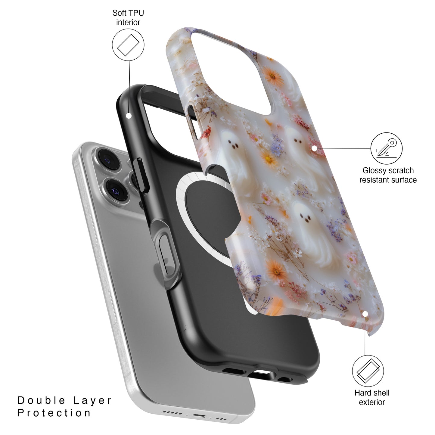 Cute Ghost Floral Design iPhone Case