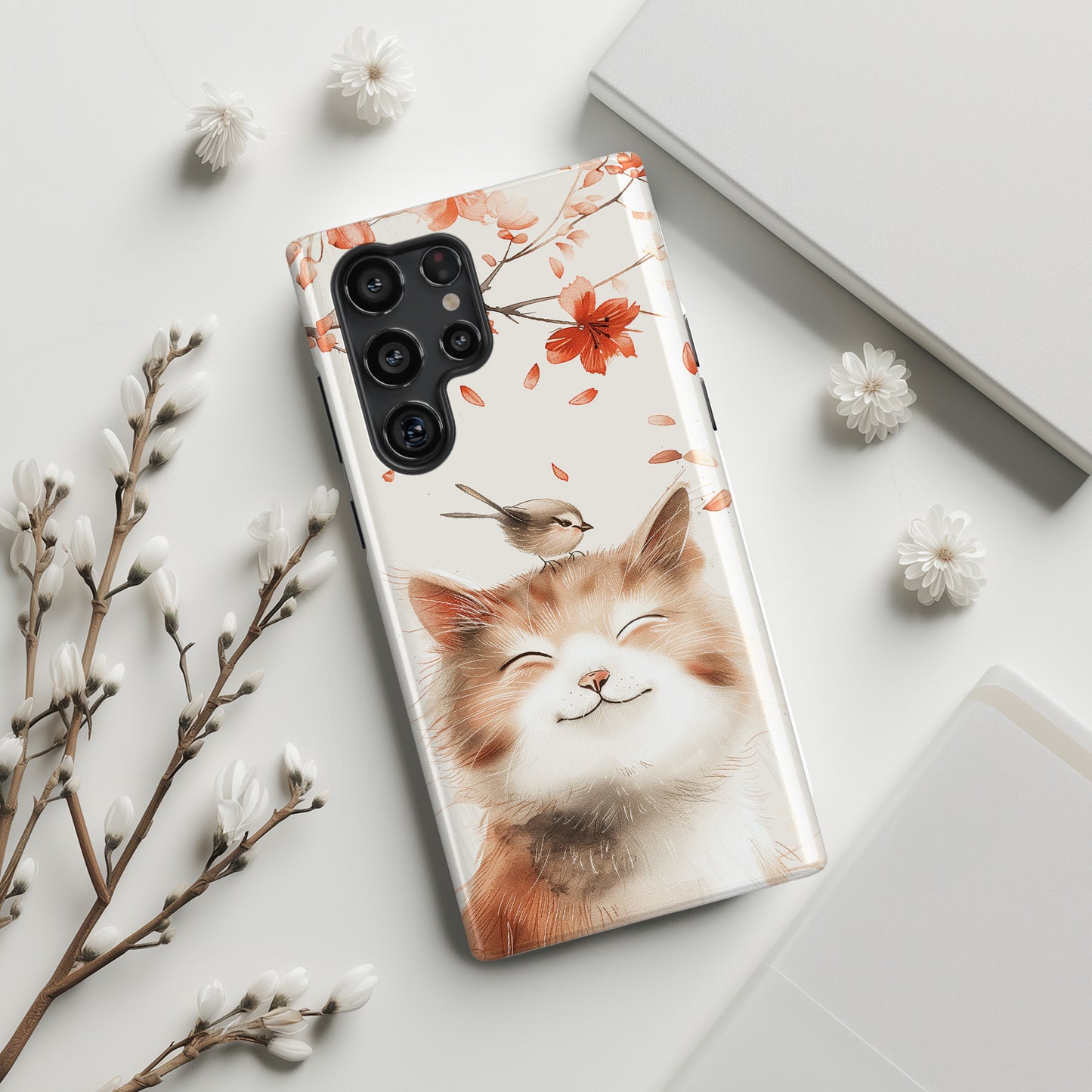 Cute Joyful Cat Portrait Watercolour Design Case for Galaxy S series Phones