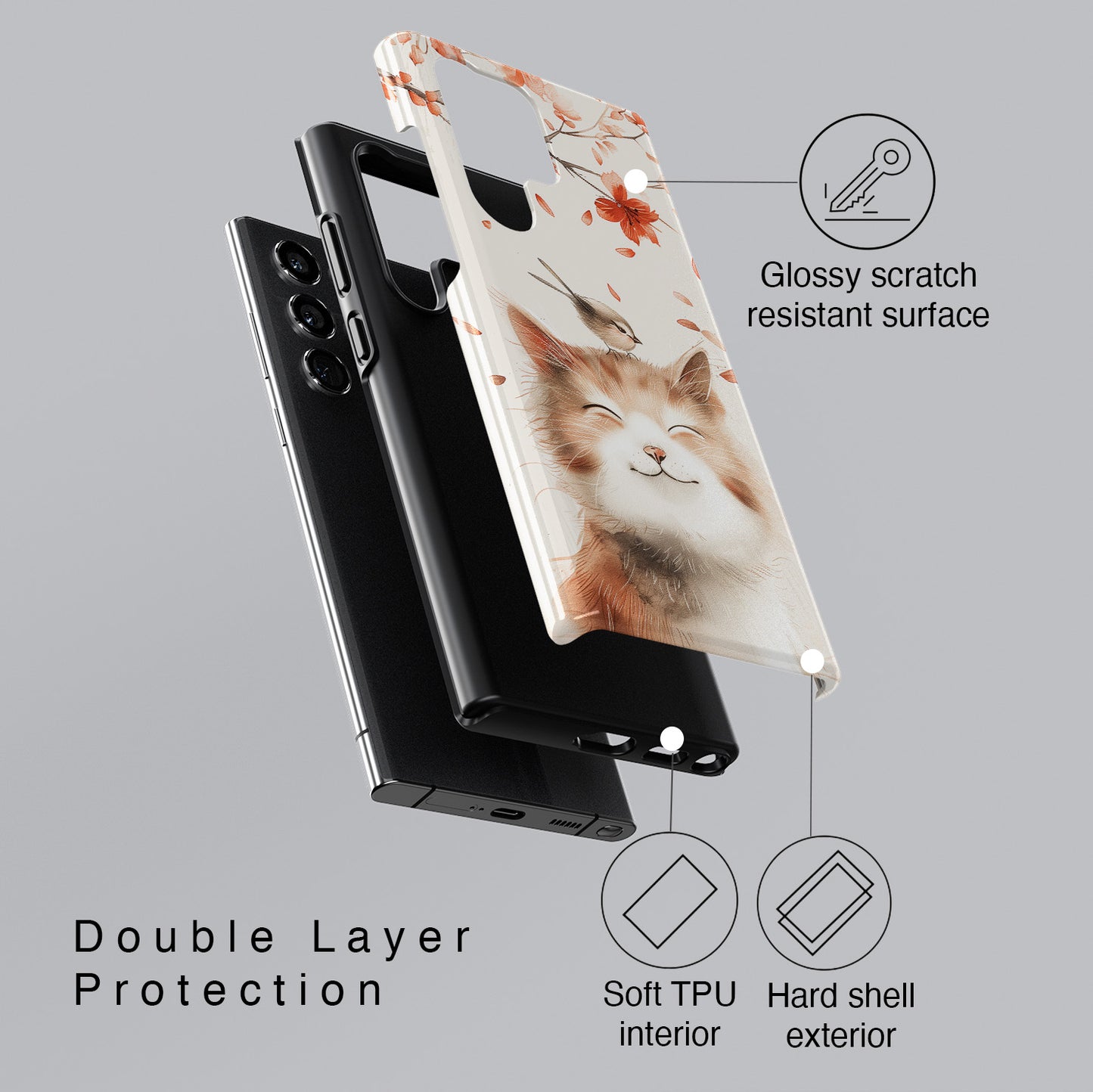 Cute Joyful Cat Portrait Watercolour Design Case for Galaxy S series Phones