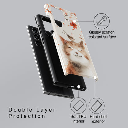 Cute Joyful Cat Portrait Watercolour Design Case for Galaxy S series Phones