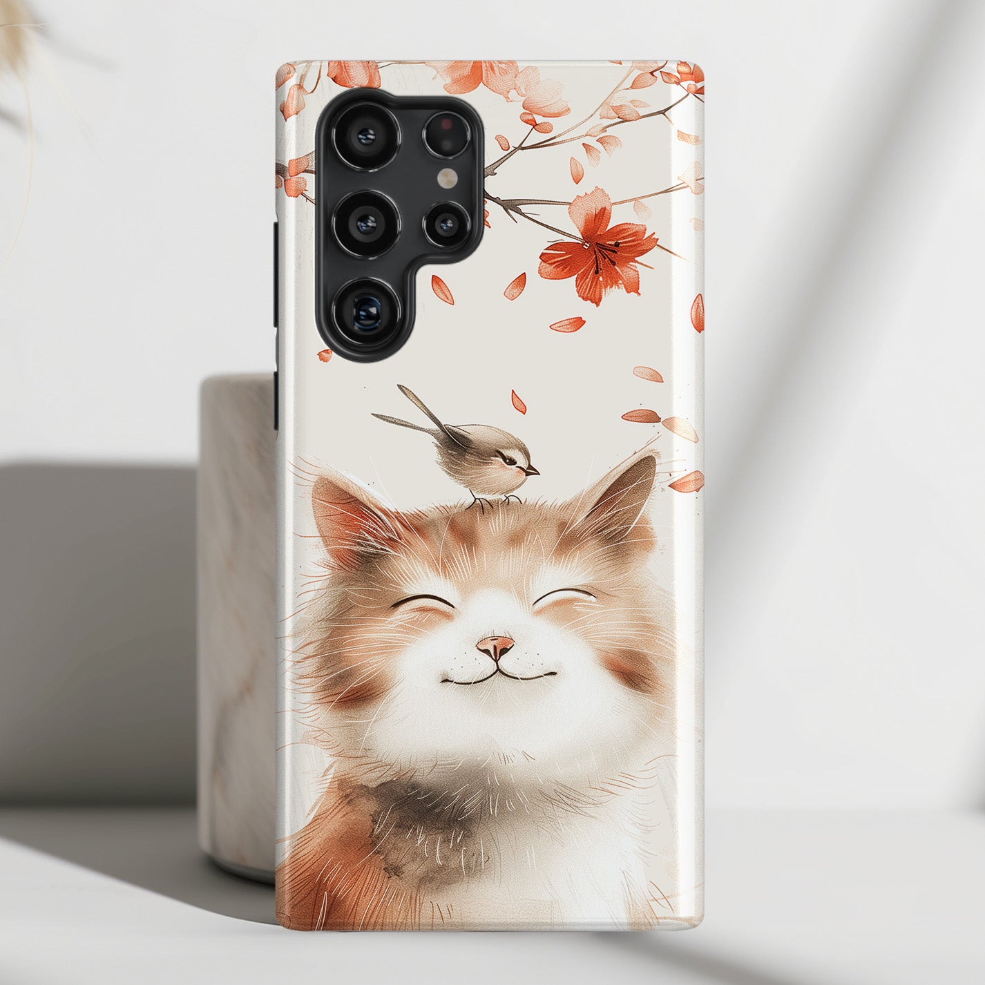 Cute Joyful Cat Portrait Watercolour Design Case for Galaxy S series Phones