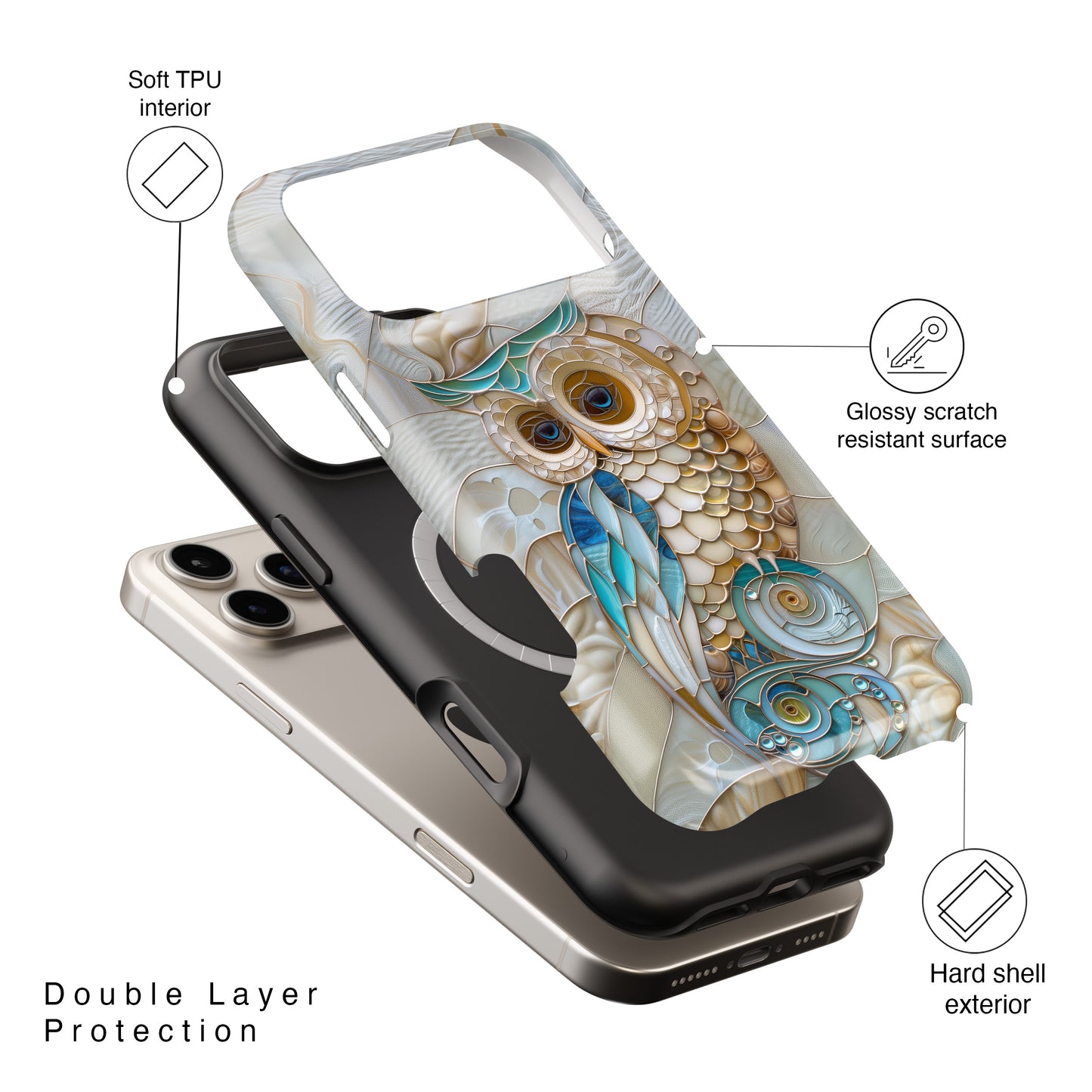 Cute Owl Stained Glass Design iPhone Case