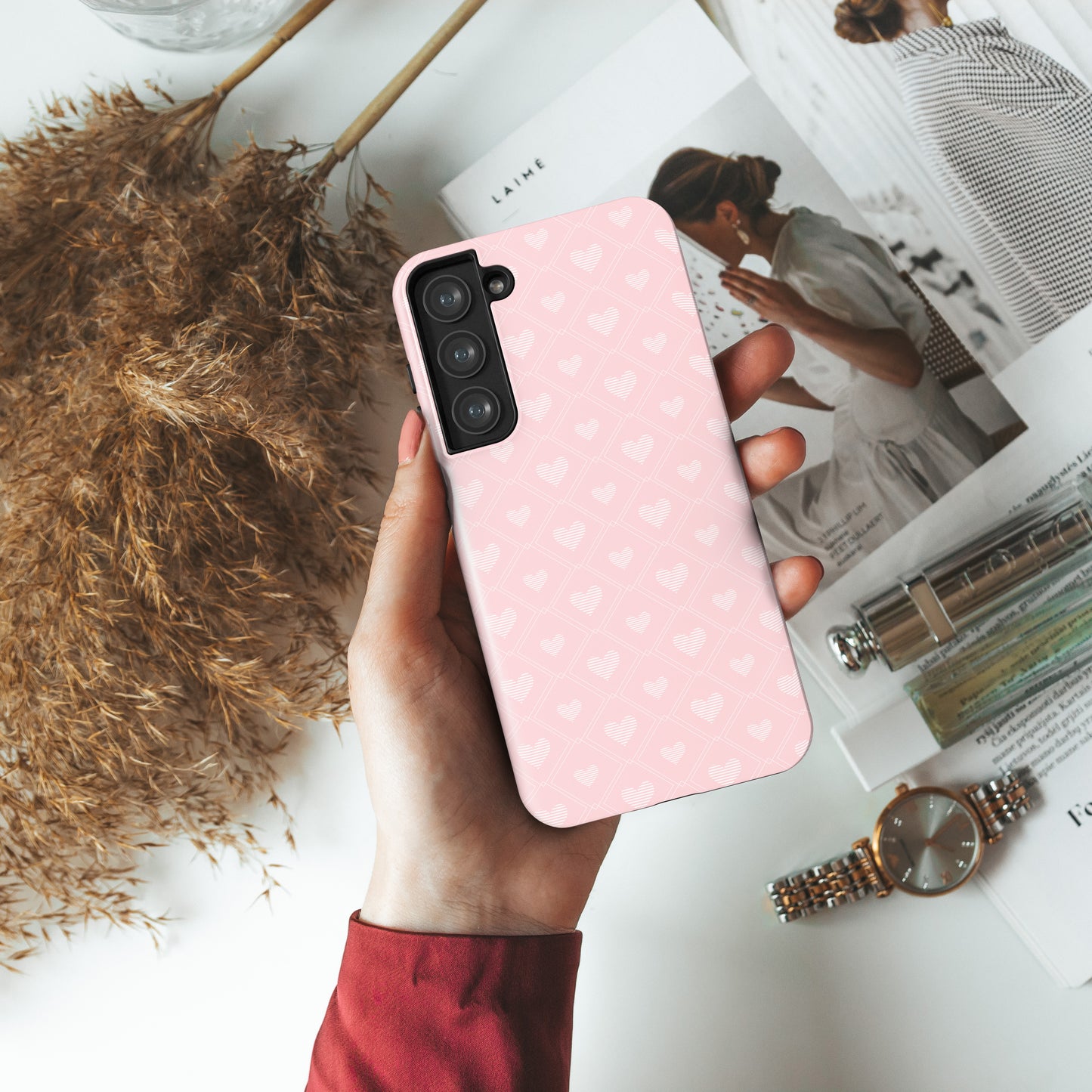 Cute Pink Hearts Pattern Design Case for Galaxy S series Phones