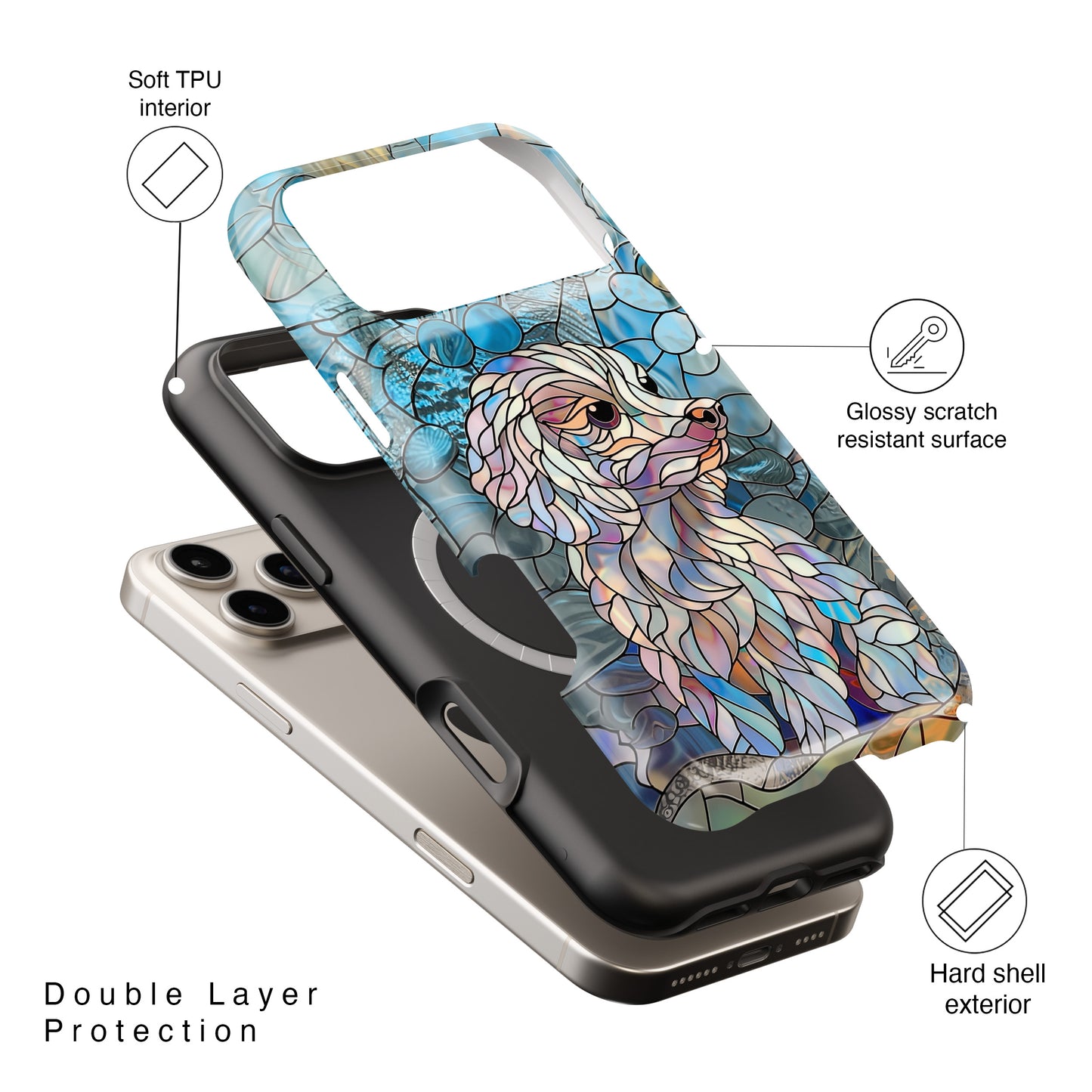Cute Poodle Stained Glass Design iPhone Case