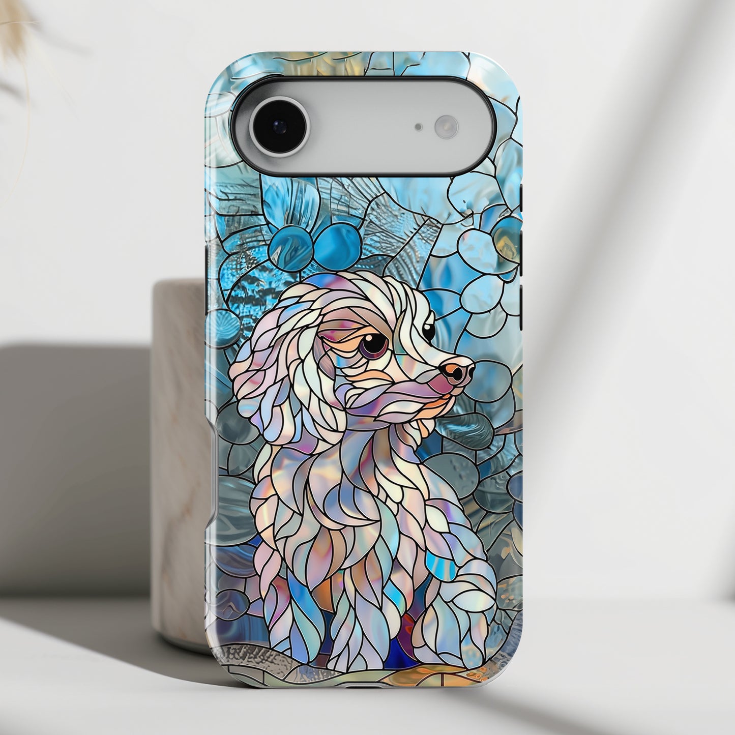 Cute Poodle Stained Glass Design iPhone Case