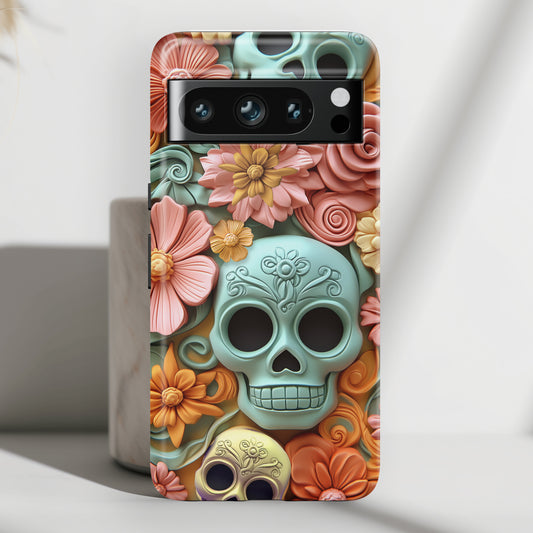 Cute Sugar Skull & Flowers Design Google Pixel Phone Case