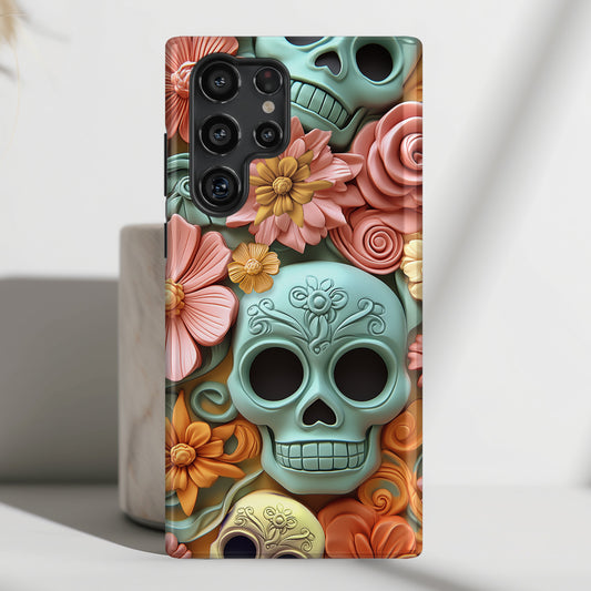 Cute Sugar Skull & Flowers Design Samsung Phone Case