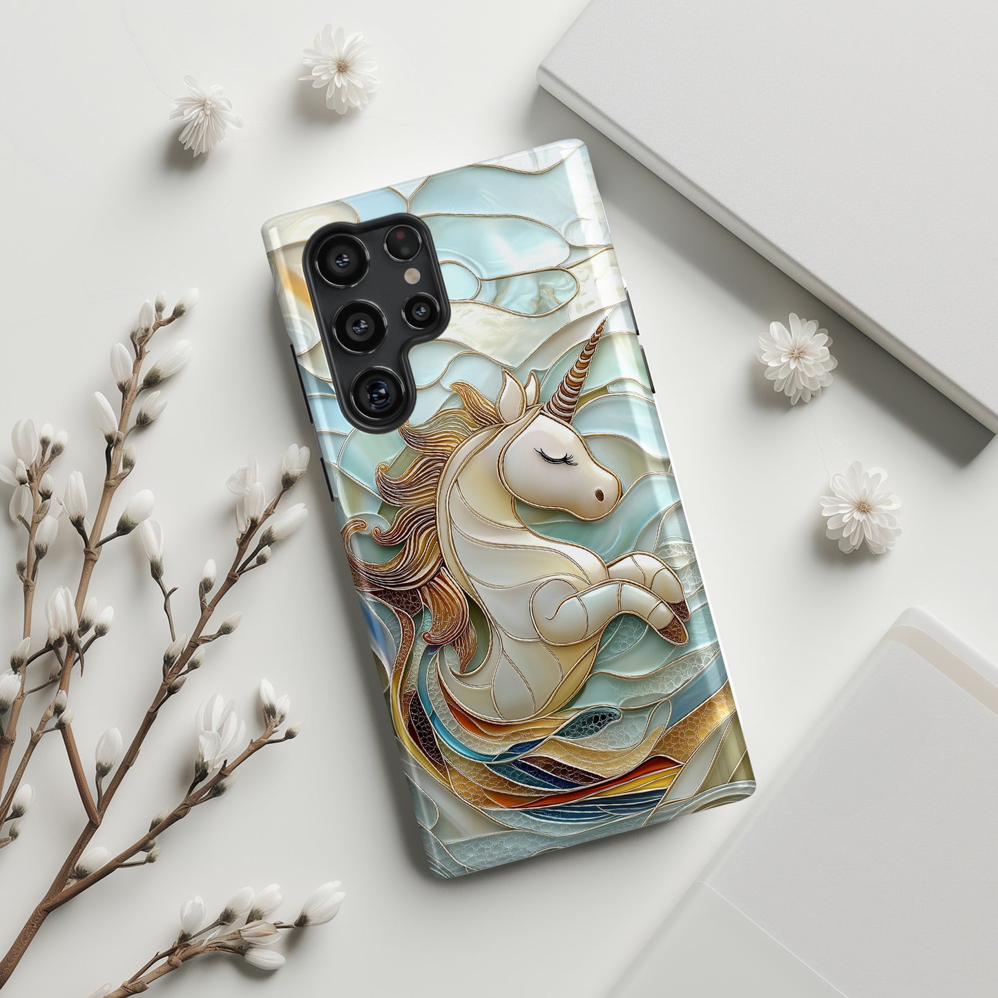 Cute Unicorn Stained Glass Design Phone Case for Galaxy S series Phones