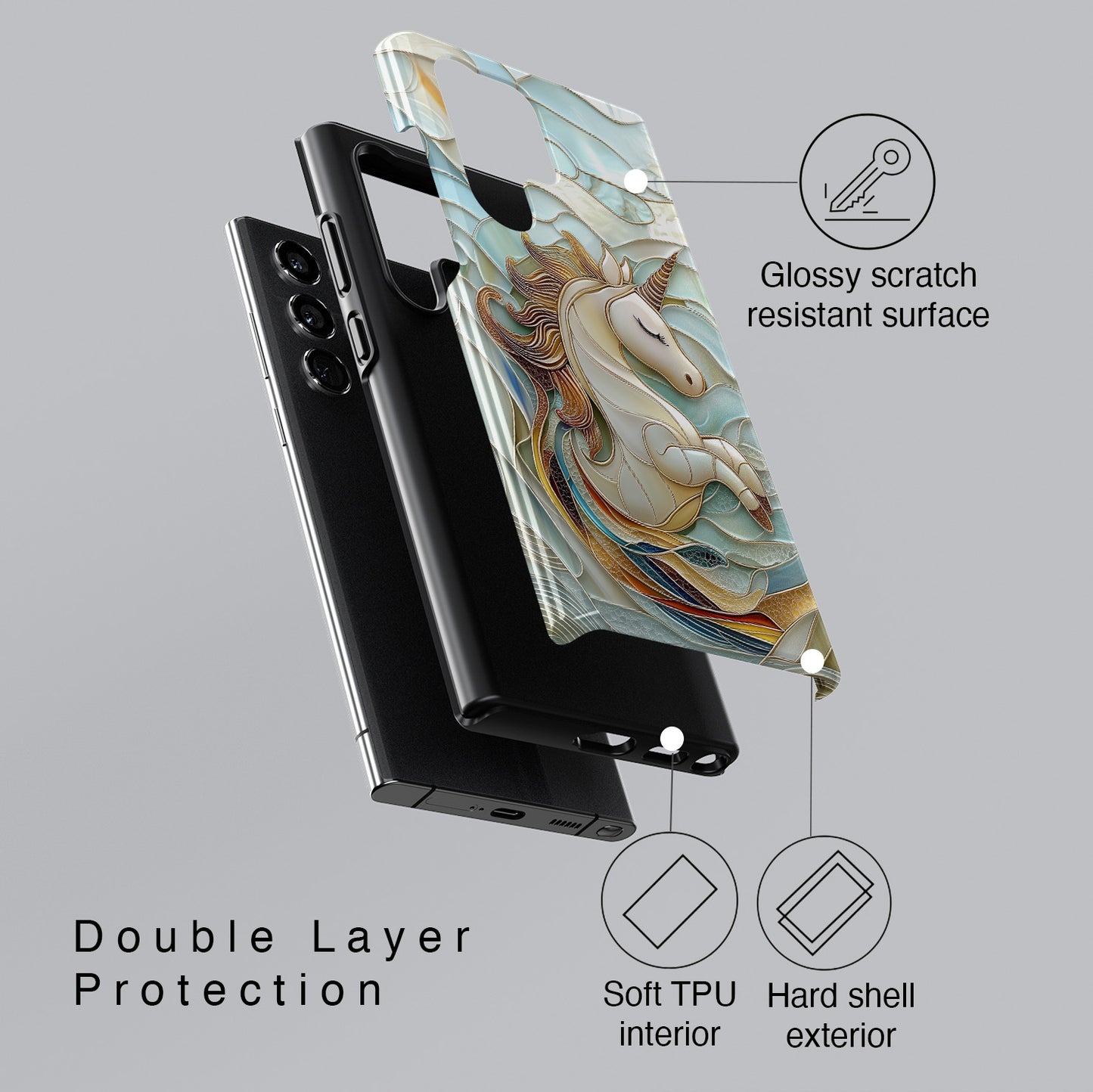 Cute Unicorn Stained Glass Design Phone Case for Galaxy S series Phones