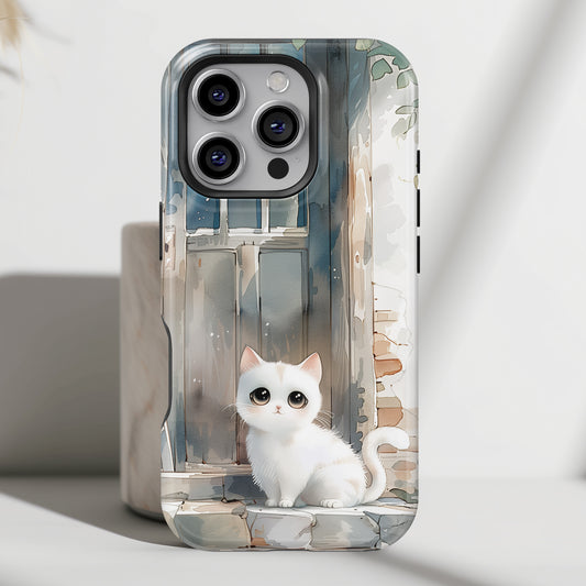 Cute White Cat Watercolour Art  Design iPhone Case
