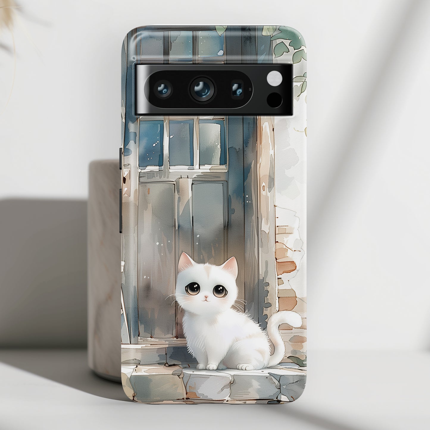 Cute White Cat Watercolour Art Design Google Pixel Phone Case