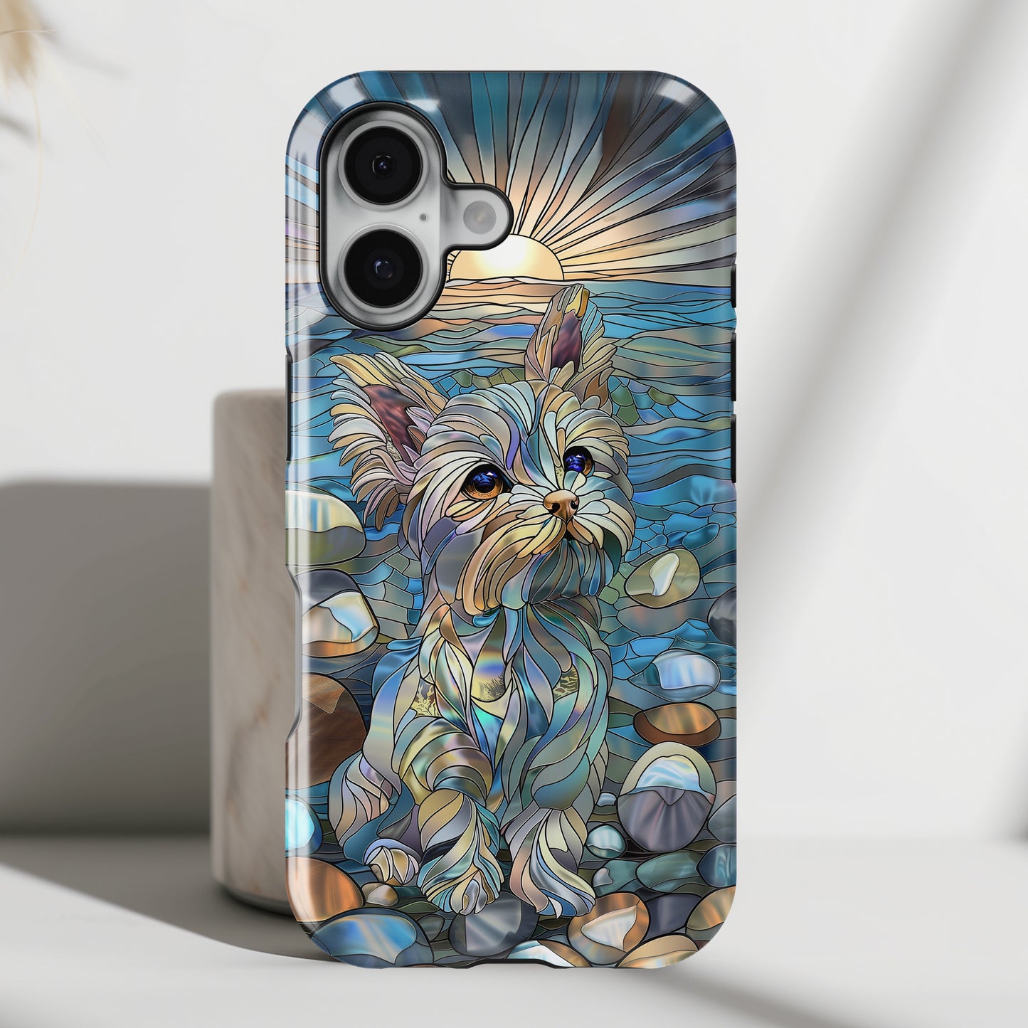 Cute Yorkshire Terrier Stained Glass Design iPhone Case